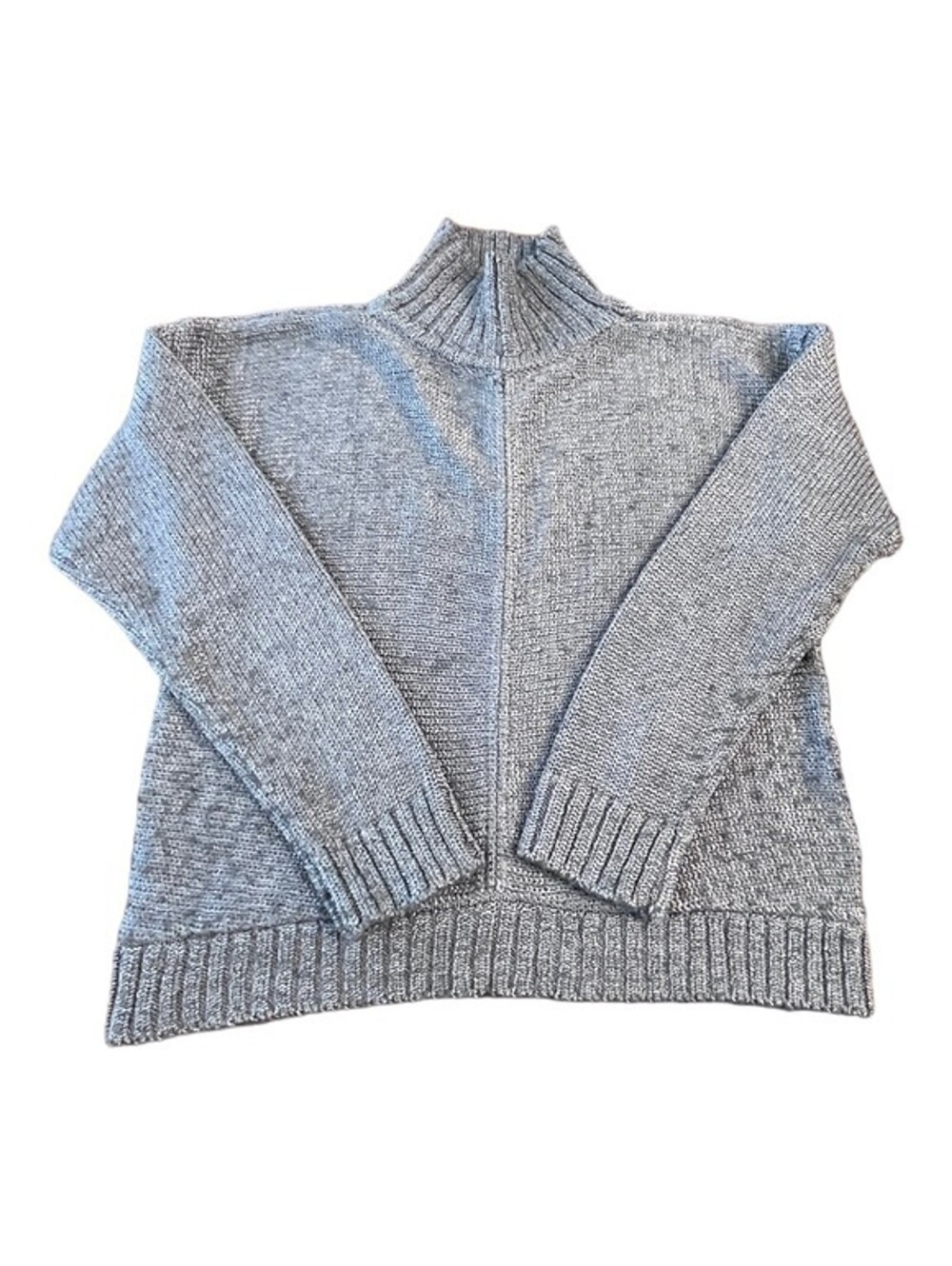 Bebe Knit Cropped Turtleneck Silver Wool Sweater Ribbed Cuff Women’s Size S